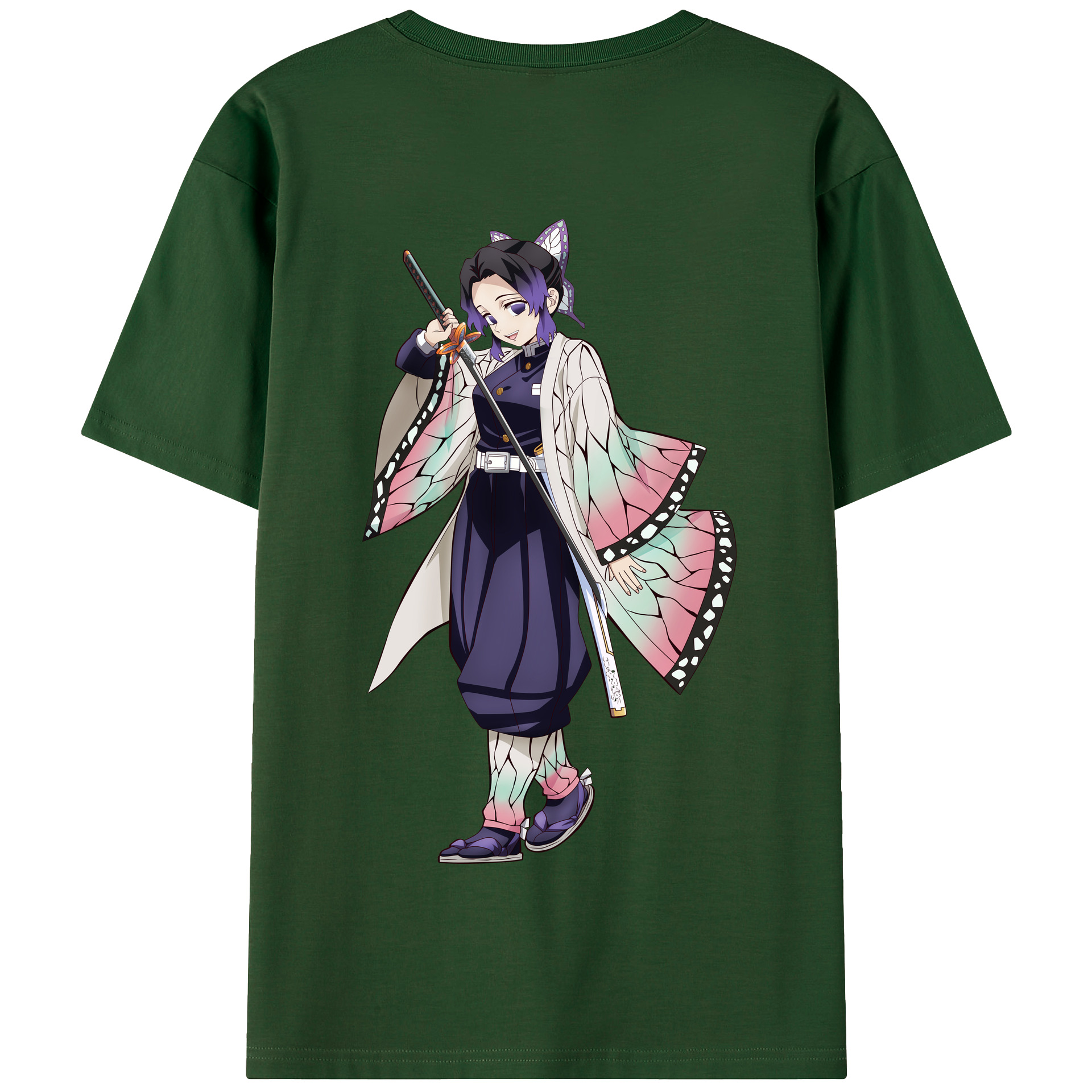 （画像用） 鬼滅の刃（きめつのやいば）蟲柱-胡蝶 しのぶ／こちょう しのぶ Kochou Shinobu 綿100％半袖Tシャツ（背面プリント）